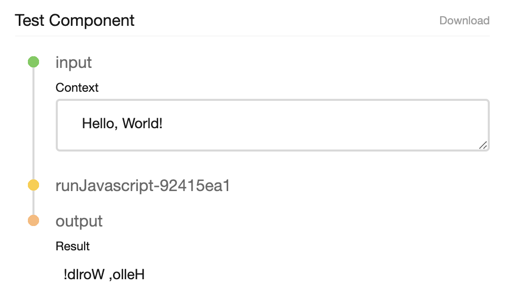 Component testing showing a runJavascript node