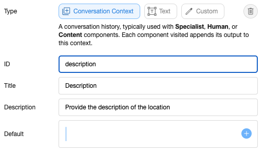 Input Schema editor of Conversation Context