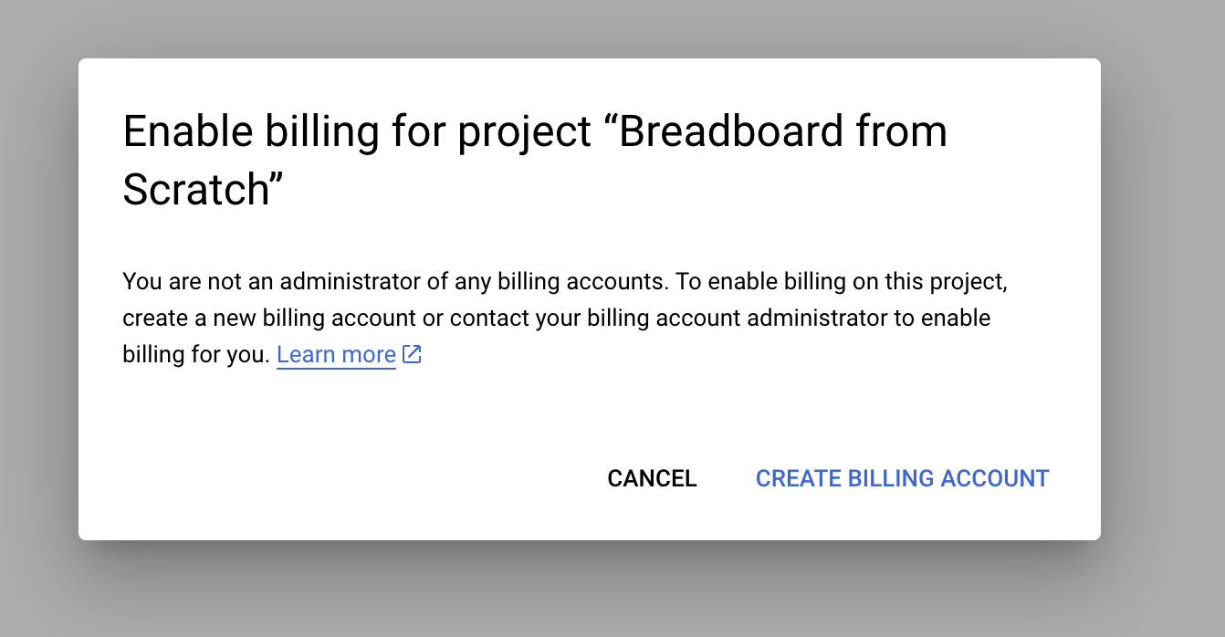 Screenshot - enable Cloud Billing