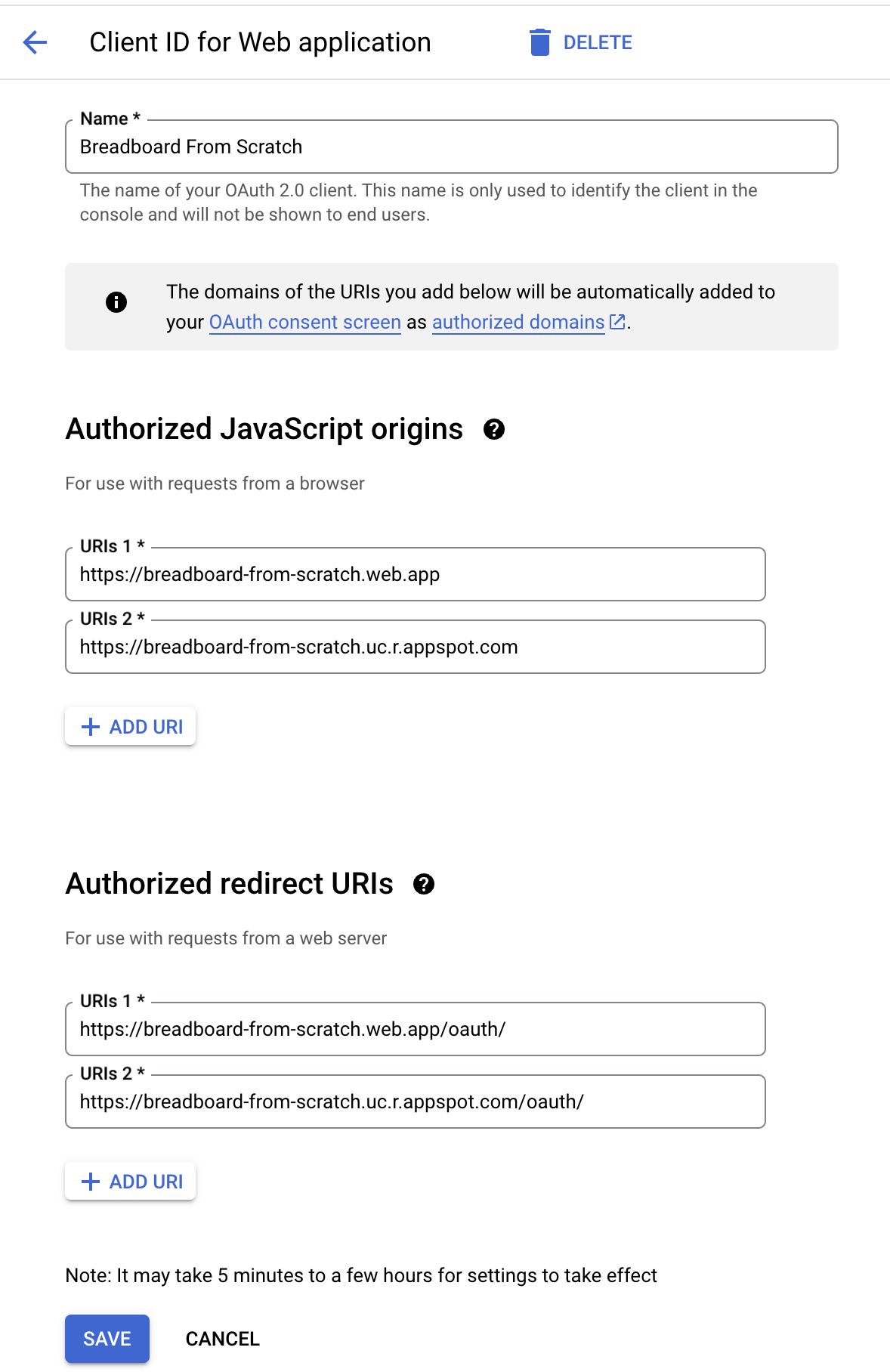 Screenshot - configure OAuth client