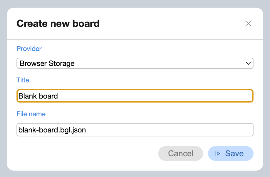 The Create new board dialog