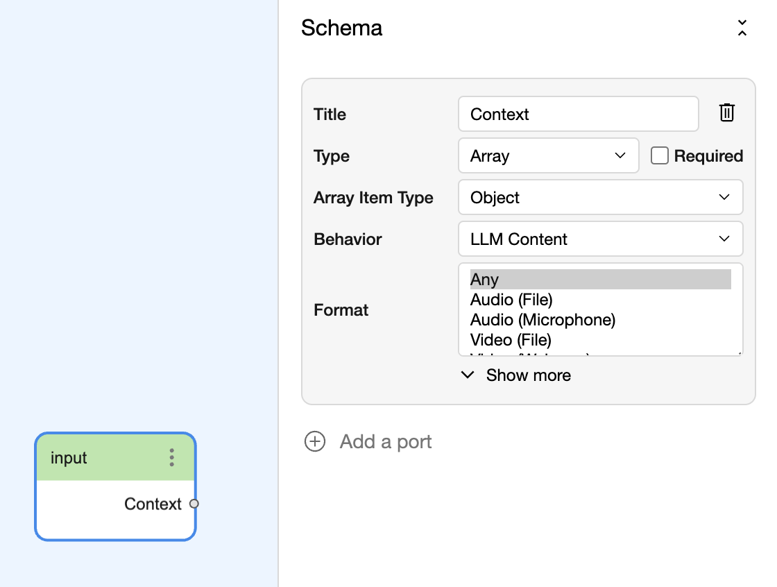 The default input component schema