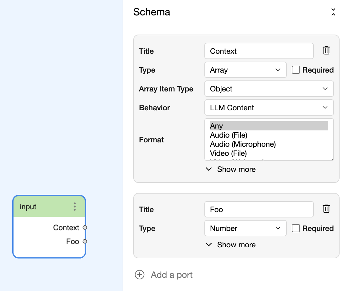 The input component with a modified schema