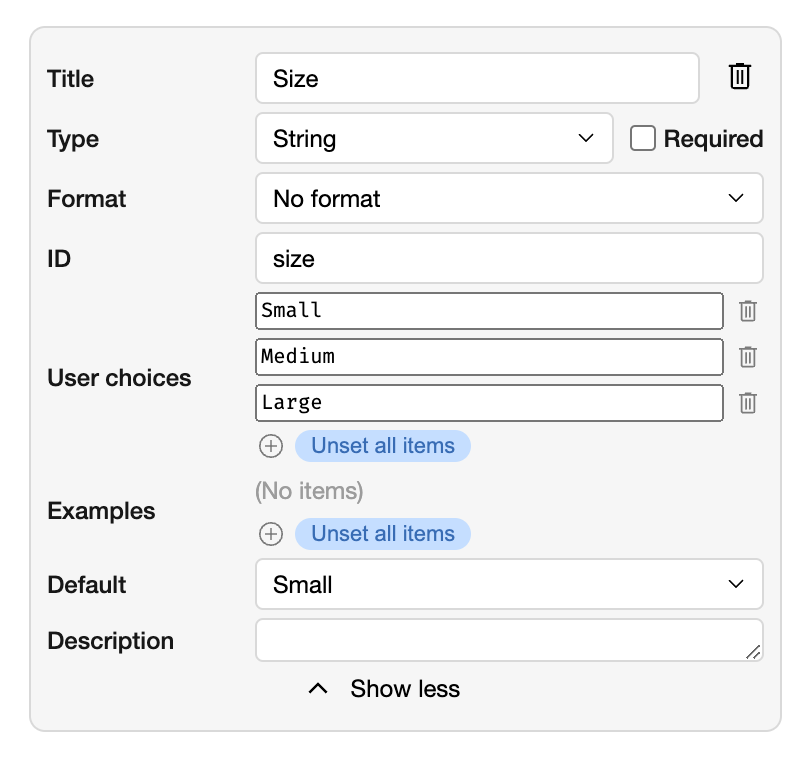 The input component with a fixed set of options